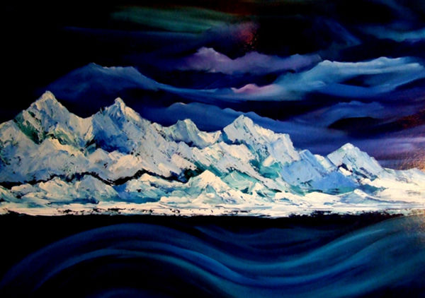 Arctic Landscape as viewed from the ship the MS Finnmarken.
Oil on MountBoard.Size 120cm x 90cm
Price �600